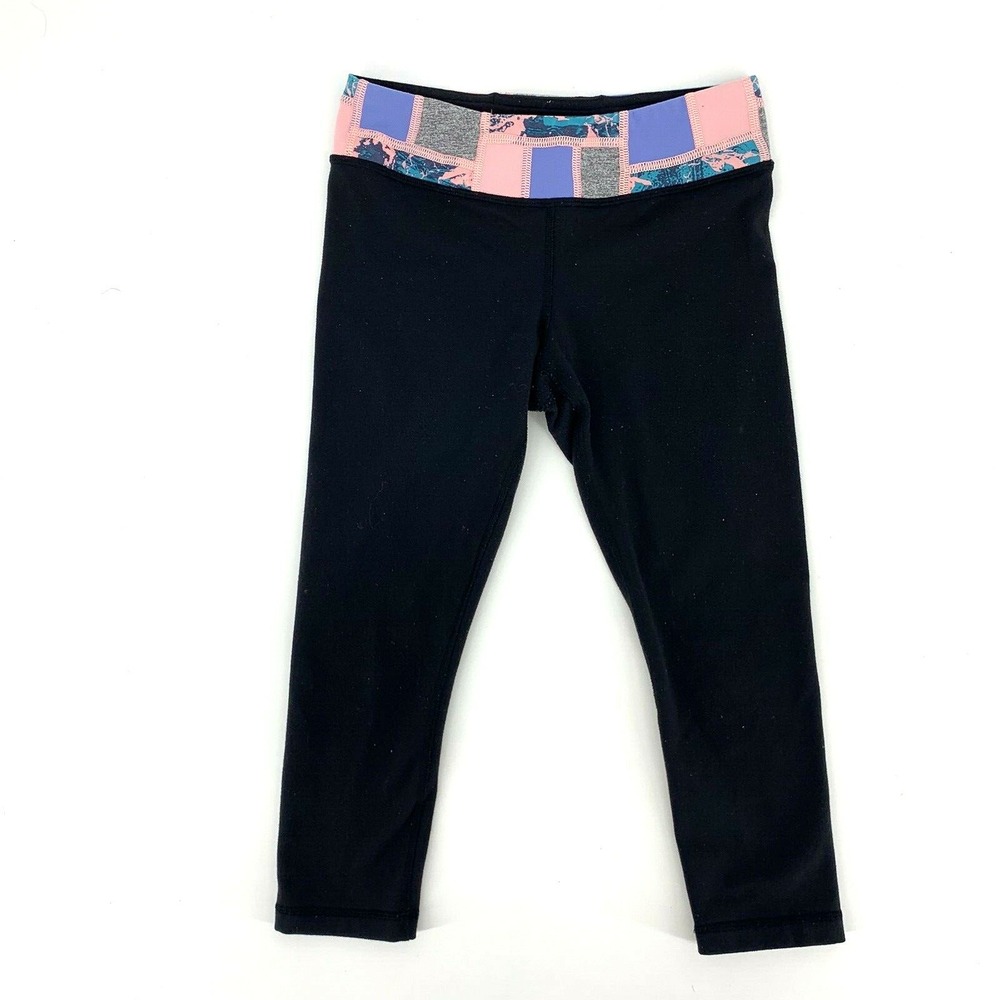Ivivva Lululemon Girls Athletic Yoga Cropped Capri Leggings Reversible Black 10